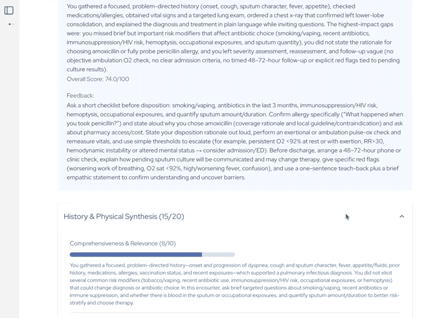 Screenshot of a rubric-aligned performance assessment in Clintuition